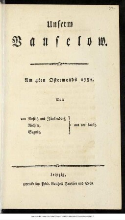 Unserm Vanselow : Am 4ten Ostermonds 1782.