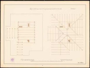 Entwurf zu einem freistehenden Wohnhaus: Kehlbalkenlage, Sparrenlage, 1:50