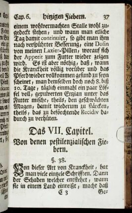 Das VII. Capitel. Von denen pestilenzialischen Fiebern.