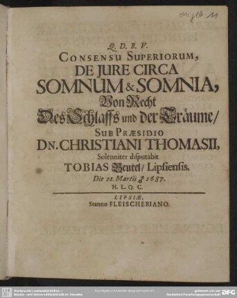 Q. D. B. V. Consensu Superiorum, De Jure Circa Somnum & Somnia