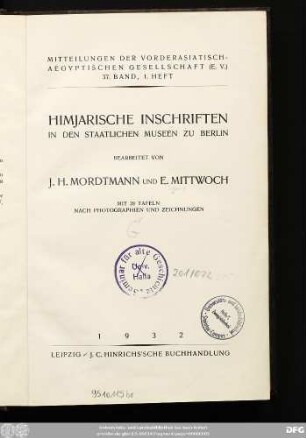 Himjarische Inschriften : in den Staatlichen Museen zu Berlin