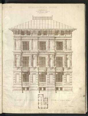 Wohnhaus in Stuttgart. Fassade, Grundriss
