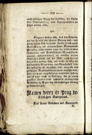 Namen deren in Prag befindlichen Banquiers.