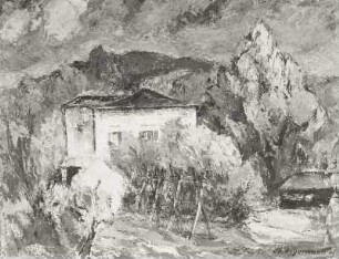 Rosa Haus vor dem Berg