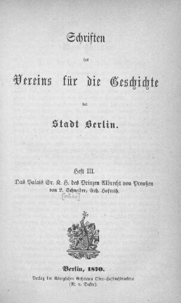 Das Palais Sr.K.H. des Prinzen Albert von Preußen