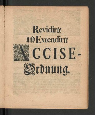 Revidirte und Extendirte Accise-Ordnung.