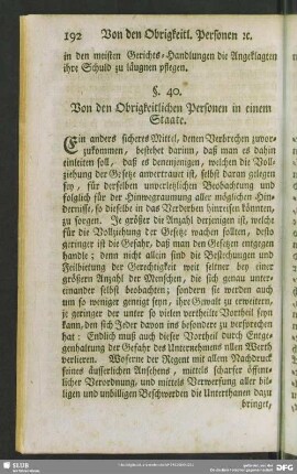 §. 40. Von den Obrigkeitlichen Personen in einem Staate