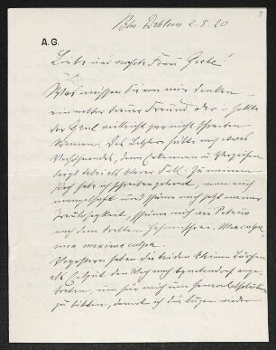Brief von August Gaul an Margarete Hauptmann