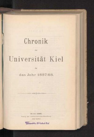 1887/88: Chronik der Universität Kiel für das Jahr 1887/88