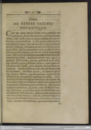 Oratio De Genere Dicendi Nov-Antiquo