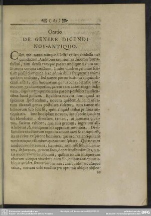 Oratio De Genere Dicendi Nov-Antiquo