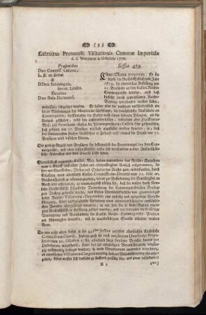 Extractus Protocolli Visitationis Cameræ Imperialis d. d. Wetzlariæ 2. Octobris 1770.