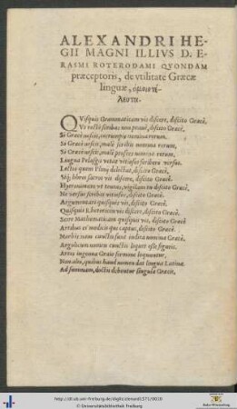 Alexandri Hegii de utilitate Græcæ linguæ