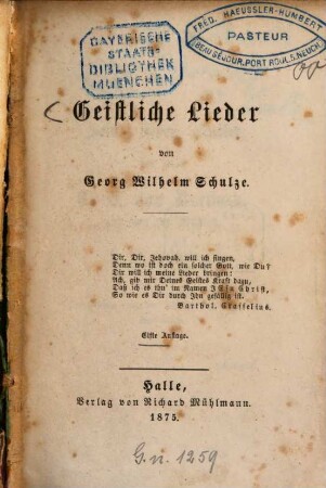 Geistliche Lieder von Georg Wilhelm Schulze