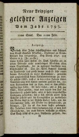 12tes Stück. Den 10ten Febr.