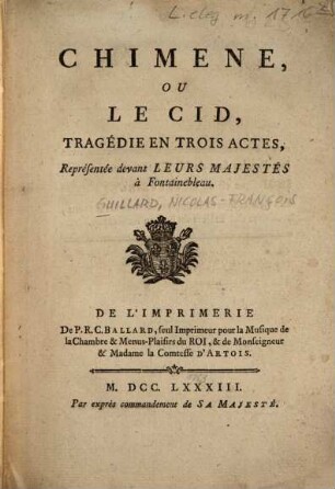Chimene, Ou Le Cid : Tragédie En Trois Actes