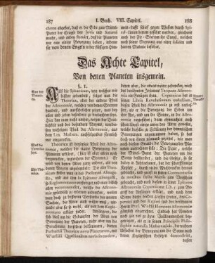 Das Achte Capitel, Von denen Planeten insgemein.