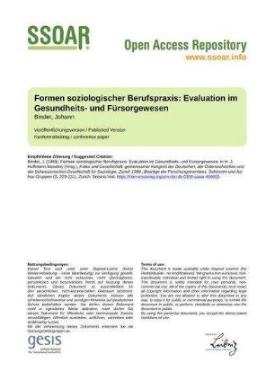 Formen soziologischer Berufspraxis: Evaluation im Gesundheits- und Fürsorgewesen