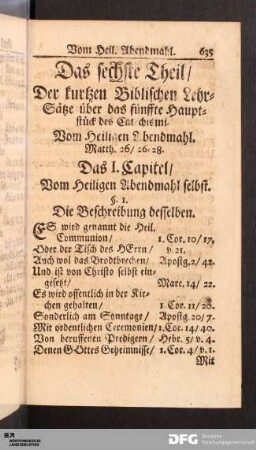 Das sechste Theil [...]. Vom Heiligen Abendmahl.