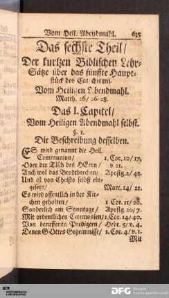 Das sechste Theil [...]. Vom Heiligen Abendmahl.