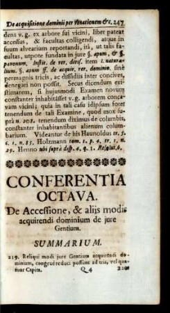Conferentia Octava. De Accessione, & alijs modis acquirendi dominium de jure Gentium