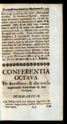 Conferentia Octava. De Accessione, & alijs modis acquirendi dominium de jure Gentium