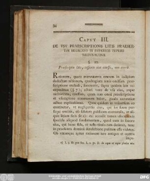 Caput III. De Usu Praescriptionis Litis Praesertim Hodierno In Supremis Imperii Tribunalibus.