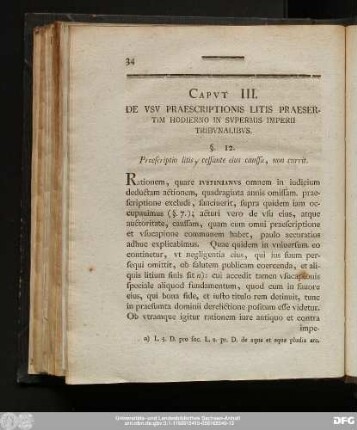 Caput III. De Usu Praescriptionis Litis Praesertim Hodierno In Supremis Imperii Tribunalibus.