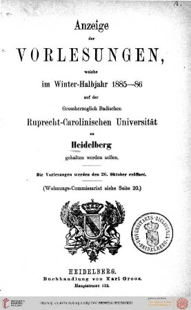 Wintersemester 1885/1886