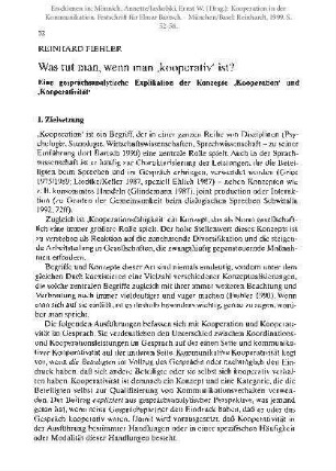 Was tut man, wenn man "kooperativ" ist? Eine gesprächsanalytische Explikation der Konzepte "Kooperation" und "Kooperativität"