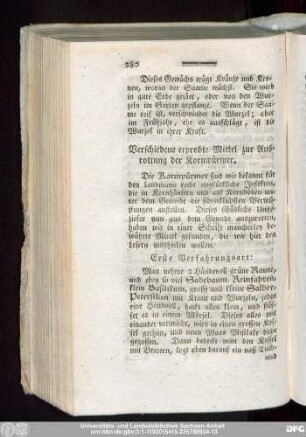 Verschiedene erprobte Mittel zur Ausrottung der Kornwürmer.