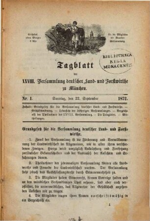 Tagblatt der XXVIII. Versammlung deutscher Land- und Forstwirthe zu München : (Nr. 1 (22. Sept. 1872) - Nr. 7 (28. Sept. 1872))
