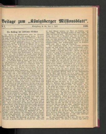 Beilage zum "Königsberger Missionsblatt". No 7. 1899.