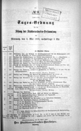 Tages-Ordnung, 03. Mai 1905