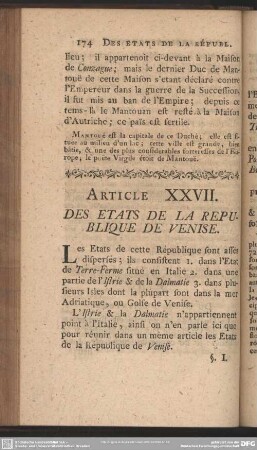 Article XXVII. Des Etats De La Republique De Venise