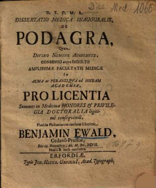 Dissertatio Medica Inauguralis, De Podagra