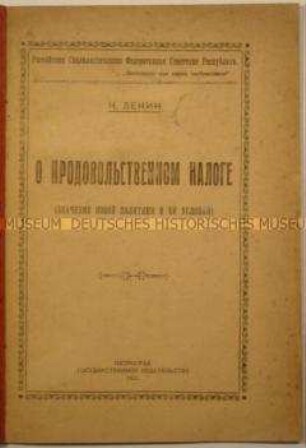 Erstausgabe von Die Naturalsteuer von W. I. Lenin (russ.)