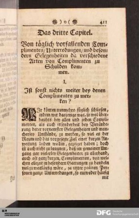 Das dritte Capitel. Von täglich vorfallenden Complimenten/ Unterredungen/ und besondern Gelegenheiten...