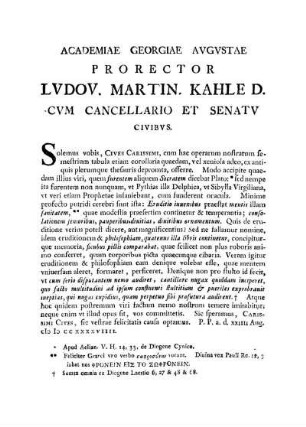 ACADEMIAE GEORGIAE AVGVSTAE PRORECTOR LVDOV. MARTIN. KAHLE D. CVM CANCELLARIO ET SENATV CIVIBVS.