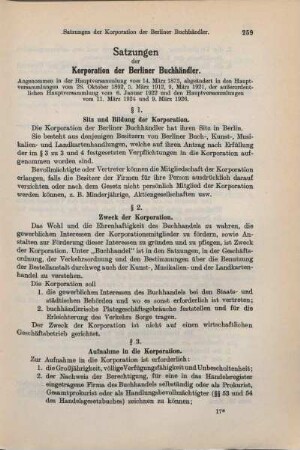 Satzungen der Korporation der Berliner Buchhändler
