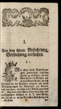 I. Von dem Worte Anfechtung, Versuchung, versuchen