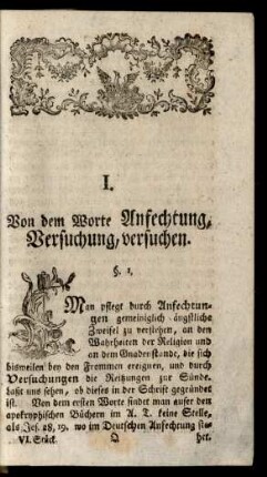 I. Von dem Worte Anfechtung, Versuchung, versuchen