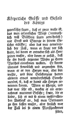 Körperliche Grösse und Gestalt des Königs.
