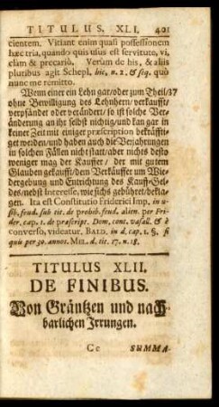 Titulus XLII. De Finibus. Von Gräntzen und nachbarlichen Irrungen