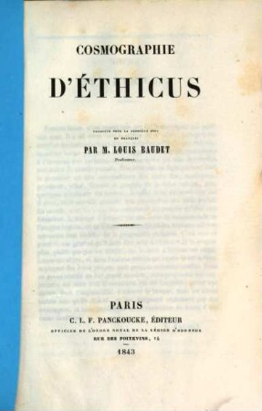 Cosmographie d' Éthious trad. pour la première fois en Français par Louis Baudet