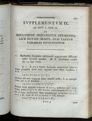 Supplementum IX. Ad Sect. I. Tom. II. De resolutione aequationum differentialium secundi grandus, duas tantum variabiles involuentium.