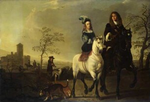 Ein Herr und eine Dame zu Pferde