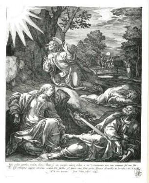Im Garten Gethsemane : Sadeler, Johann , nach Vos, Maarten de: Im Garten Gethsemane. Kupferstich; 25,3 x 20 cm. Dresden: Kupferstich-Kabinett A 47548 in A 1267,1