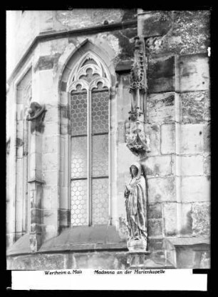 Teilansicht der Marienkapelle mit Bildunterschrift "Wertheim a. Main Madonna an der Marienkapelle"