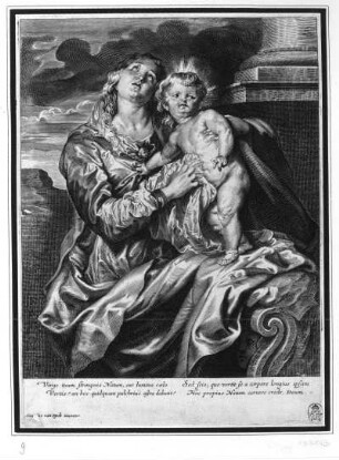 Maria mit dem Jesuskind : Ragot, Francois nach Dyck, Anton van. Kopie nach Pontius, Paulus. Maria mit dem Jesuskind. Kupferstich; 29,3 x 21,5 cm. Dresden: Kupferstich-Kabinett A 33 063 in A 1284, 3, van Dyck, Tom III (S. 12)